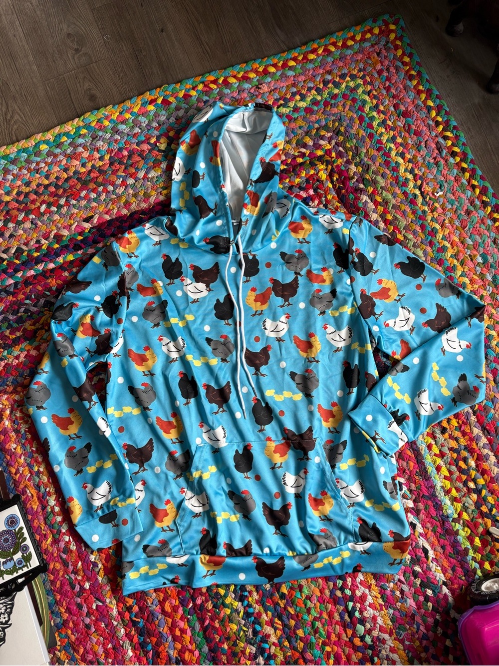 CHICKEN/ ROOSTER PRINTED HOODIE SWEATSHIRT - Picture 2 of 8